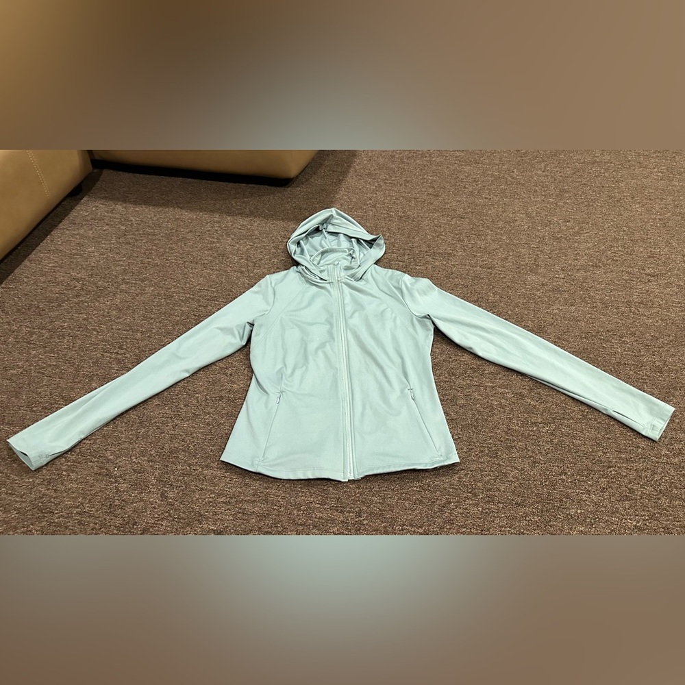 EUC Jockey M Women's Sea green Hooded Jacket thumb holes active athletic zip